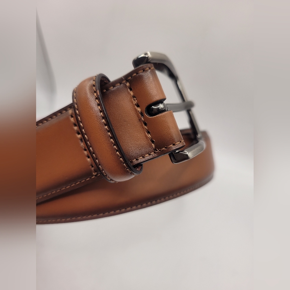 Perry Ellis Tan Leather Belt with Silver Buckle